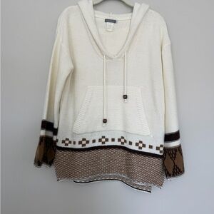 EARTHBOUND Cream and Brown Bohemian Knit Poncho